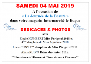 Elodie HUMBERT Miss Périgord 2019 sera l’invitée de l’Intermarché du Bugue  le Samedi 4 Mai